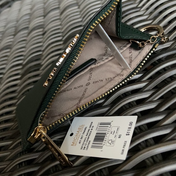 Michael Kors Jet Set Travel Small CoinPouch Wallet Racing Green - Picture 8 of 16